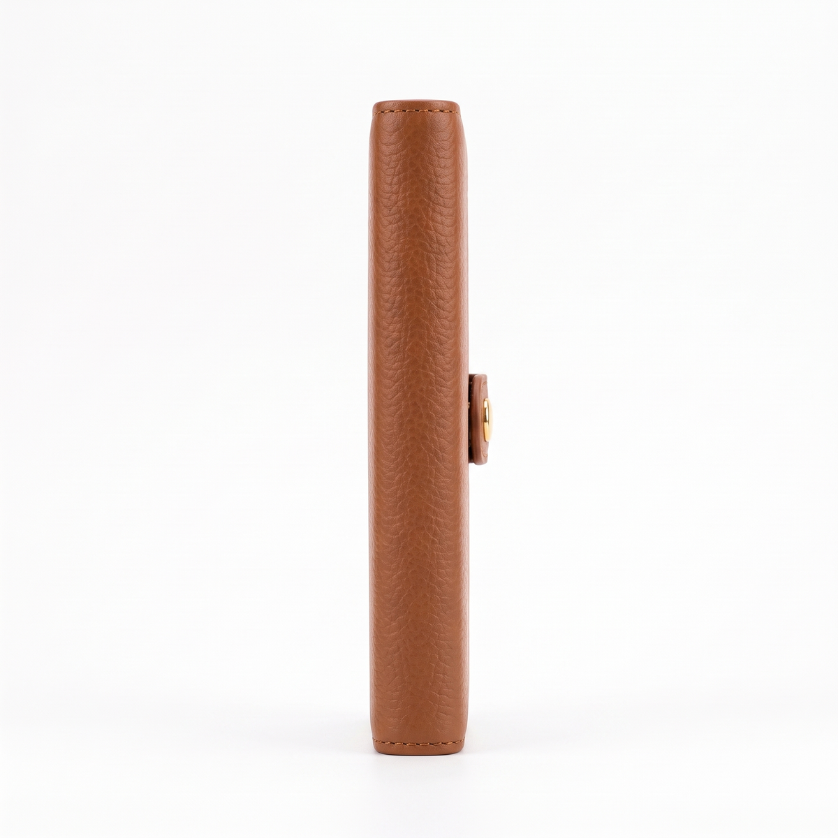 Cognac folio wallet case, side profile