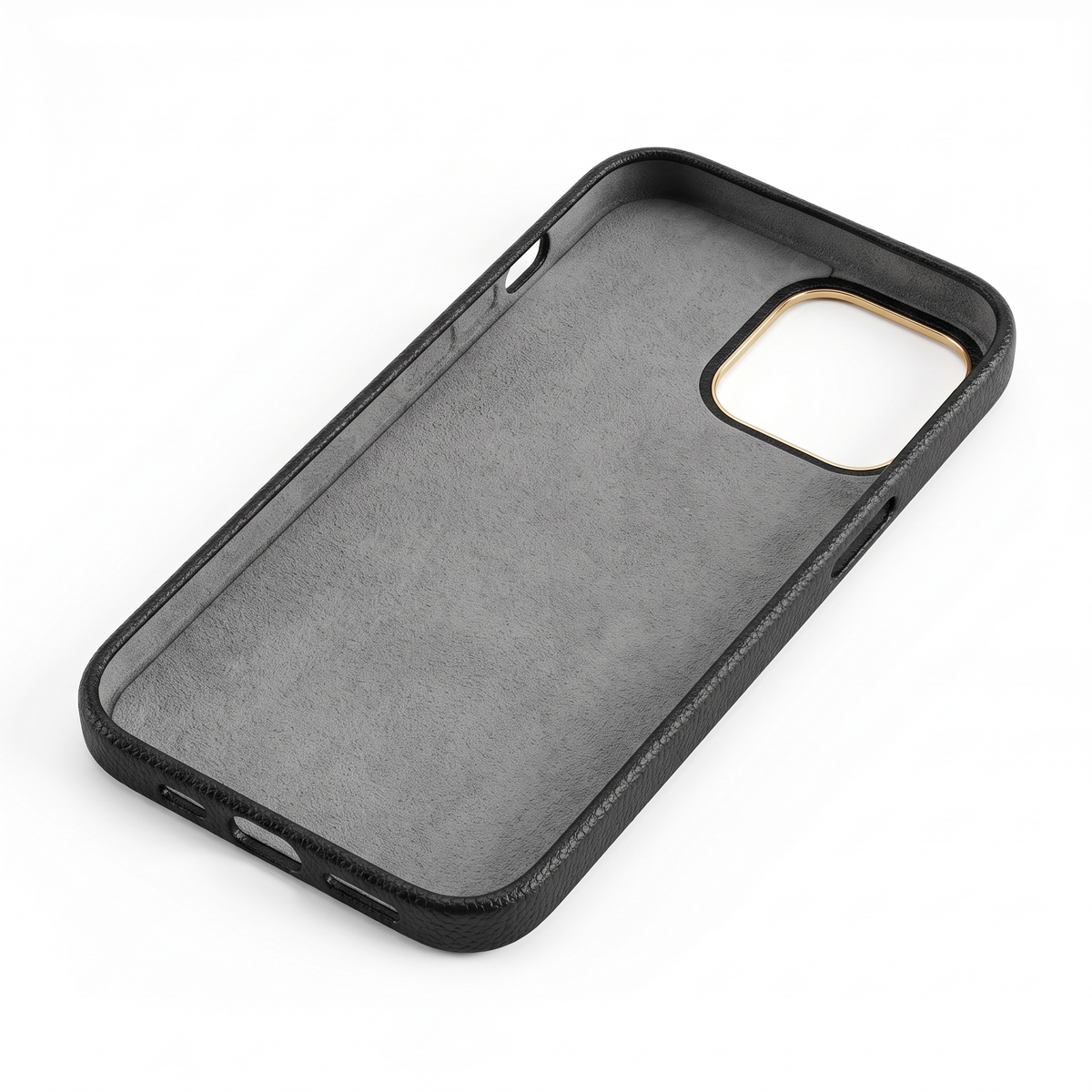 Pebbled black case interior with microfiber lining