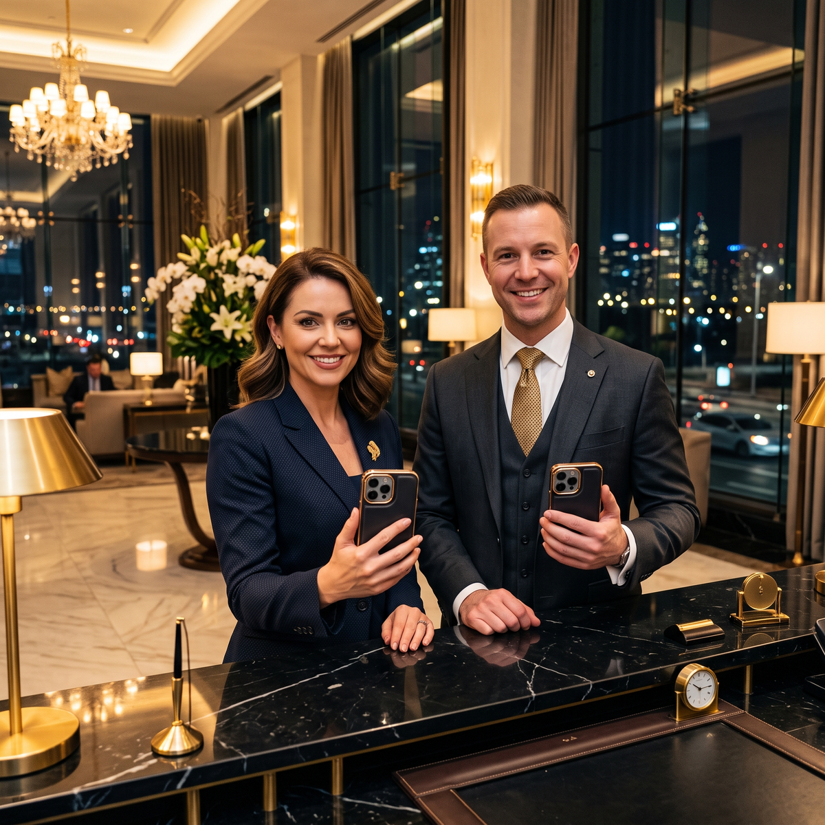 BelcourCase customer care team at a hotel-style concierge desk at night